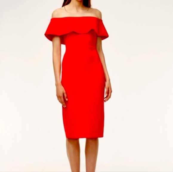 Aritzia Babaton Ruslan Off Shoulder Red Midi Dress size 2 Bodycon - Picture 1 of 10